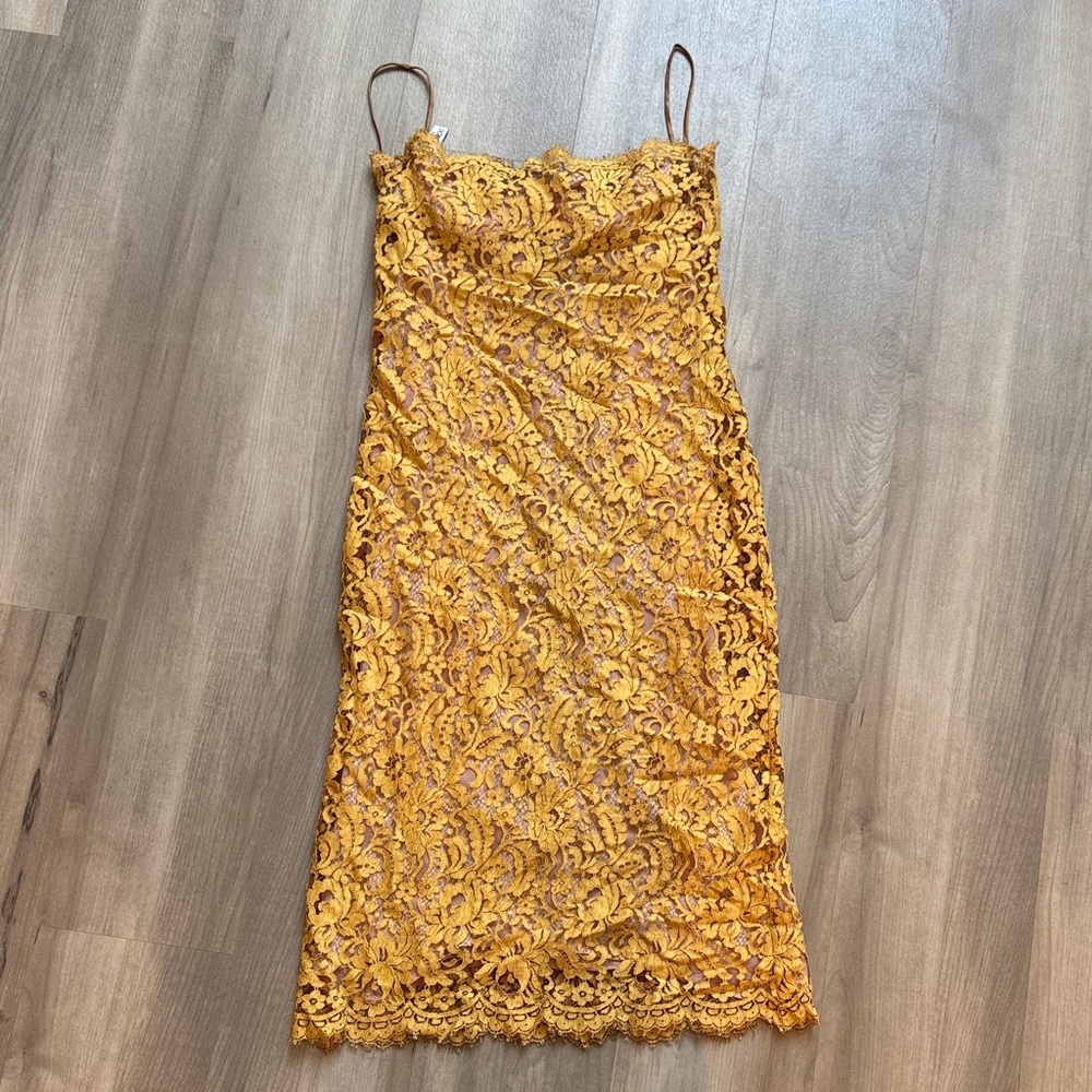 Dolce & Gabbana Mustard Lace Midi Dress
